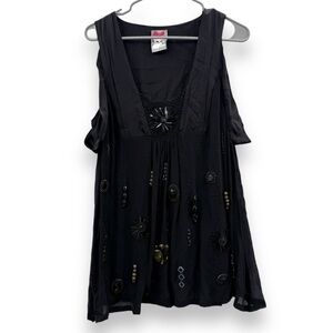 Anthropologie Yoana Baraschi 100% Silk Black Beaded Sleeveless‎ Top Sz S